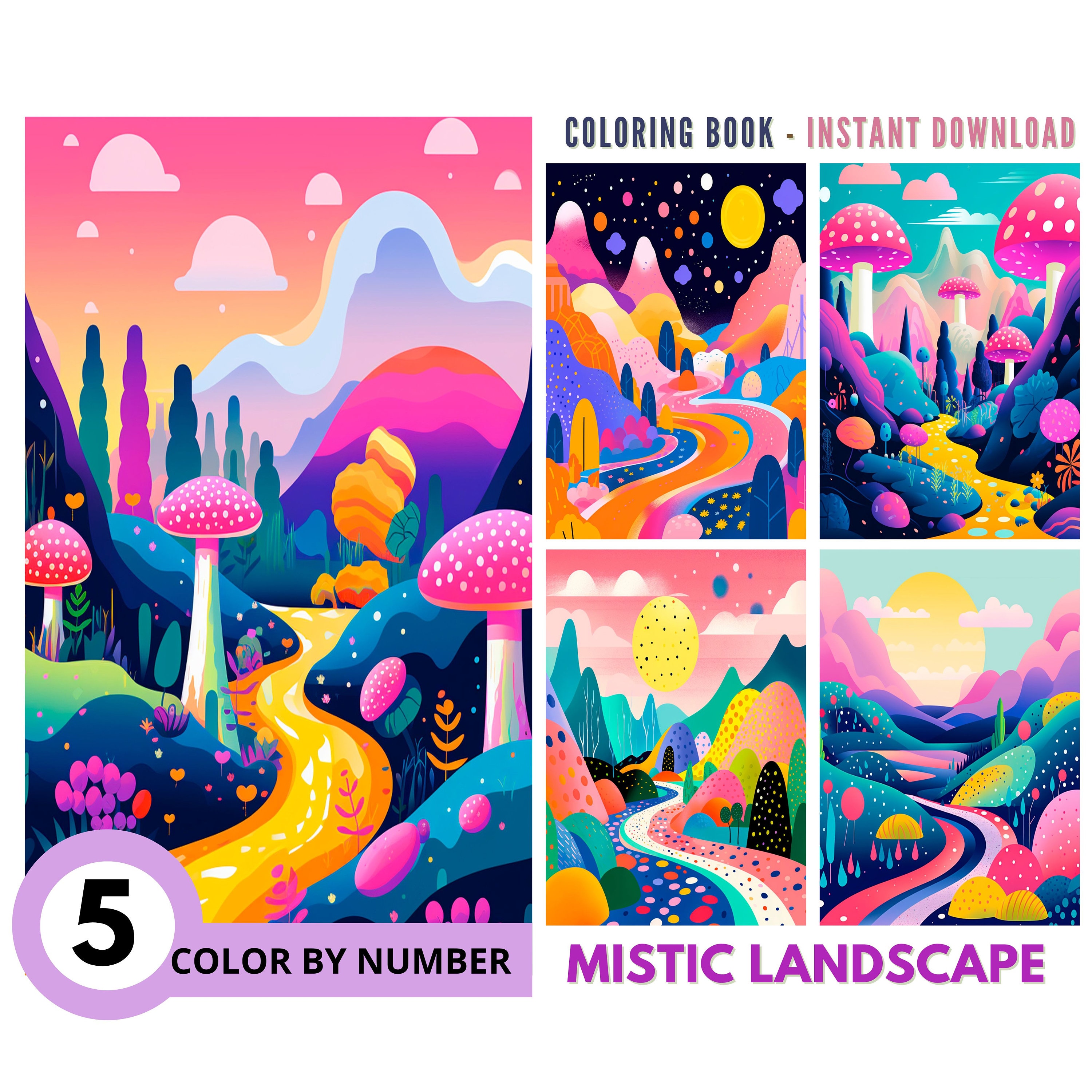 Color by Number for Adult, Paint by Number Printable, 5 Mystical