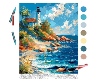 Color By Number for Adult, Paint by Number Printable, Sea Lighthouse, Coloring Pages ,Sheets Digital Download,Advanced detailed Book| 1741