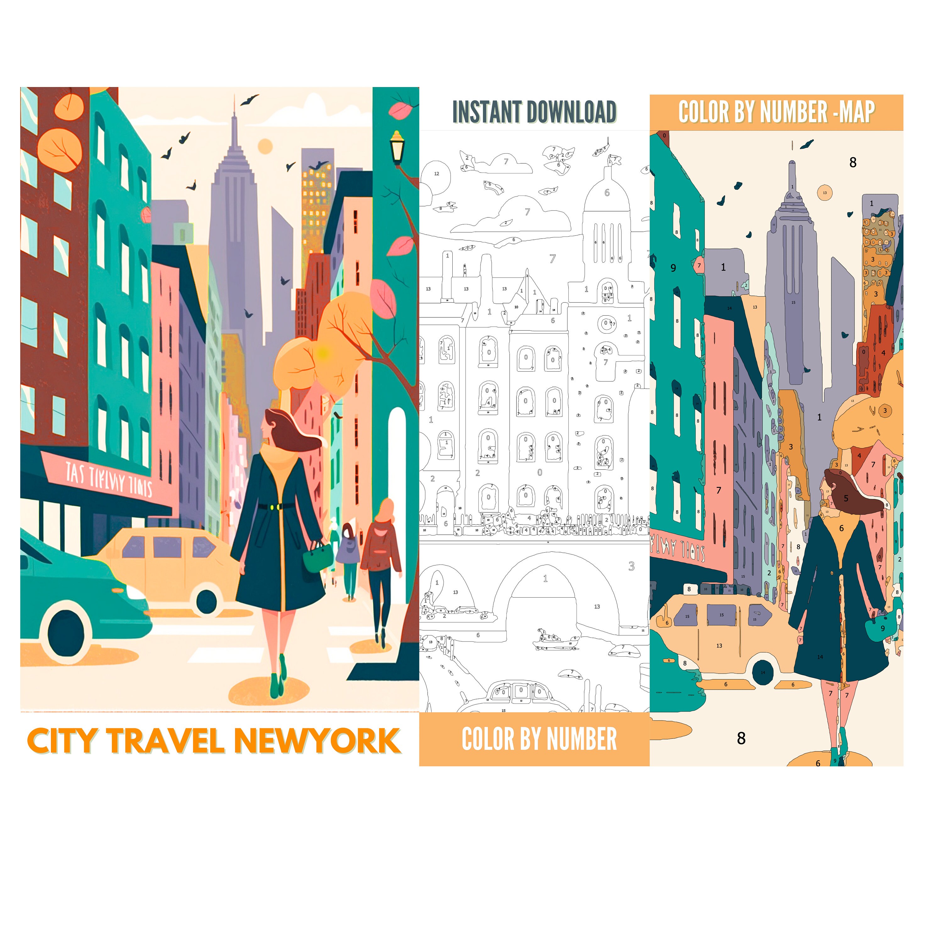 Color by Number for Adult,paint by Number Printable,5 City Travel ...