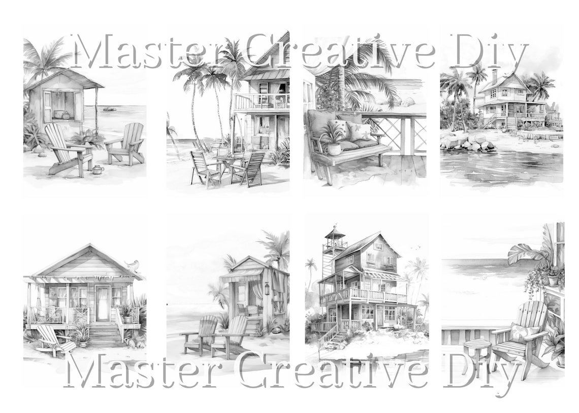 50 Beach House Coloring Book Adults Coloring Pages Instant - Etsy