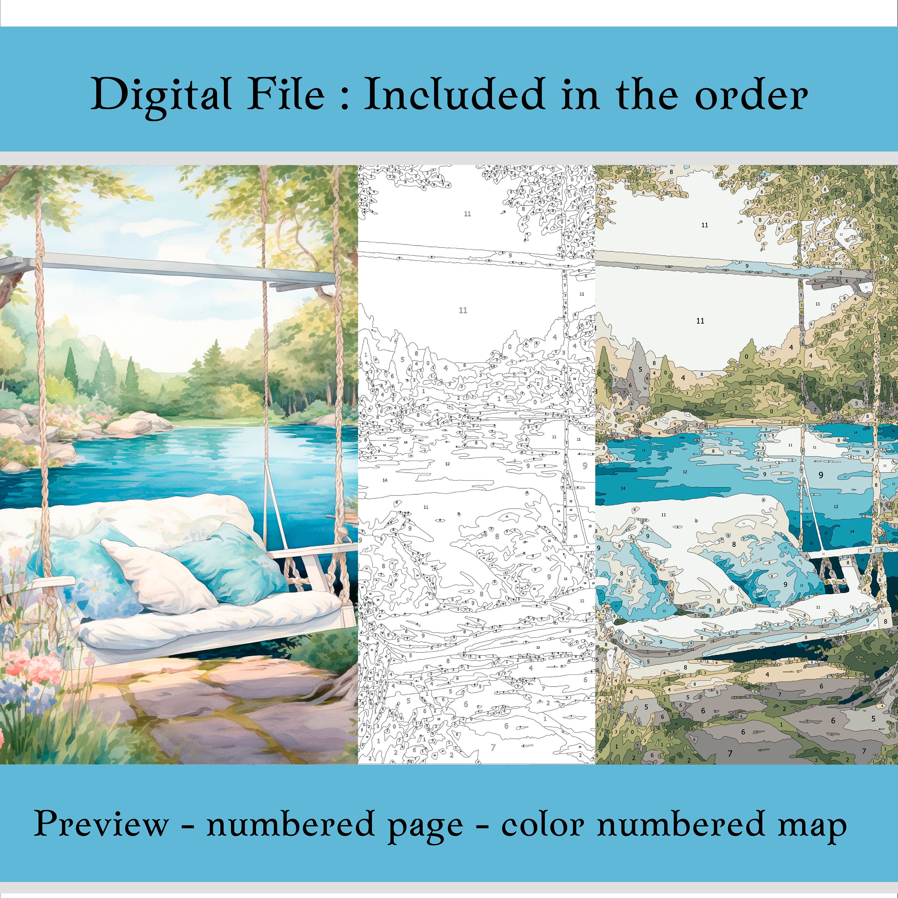 5 Relaxing Time Color by Number for Adult, Paint by Number Printable