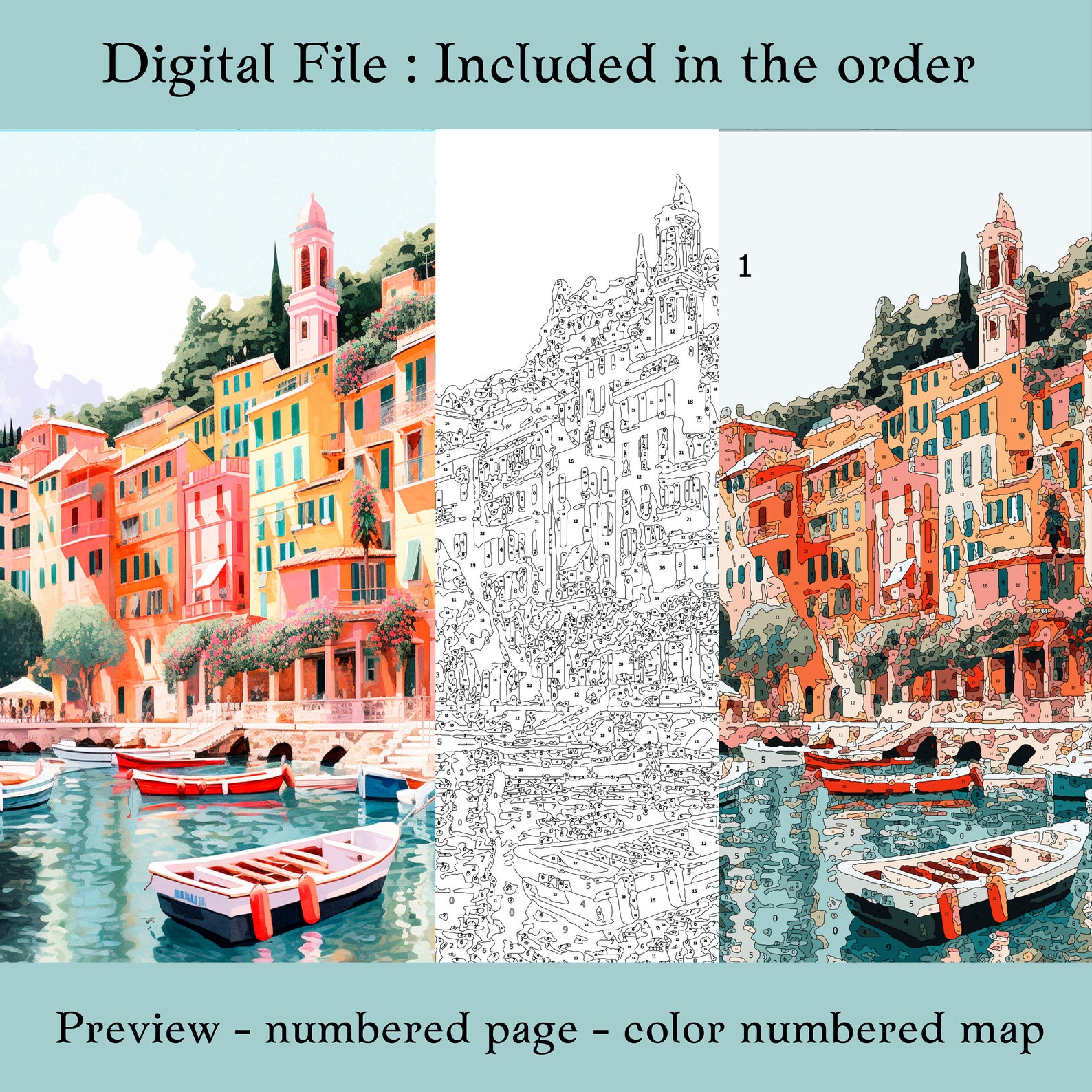 Color by Number for Adult, Paint by Number Printable, Portofino Travel ...