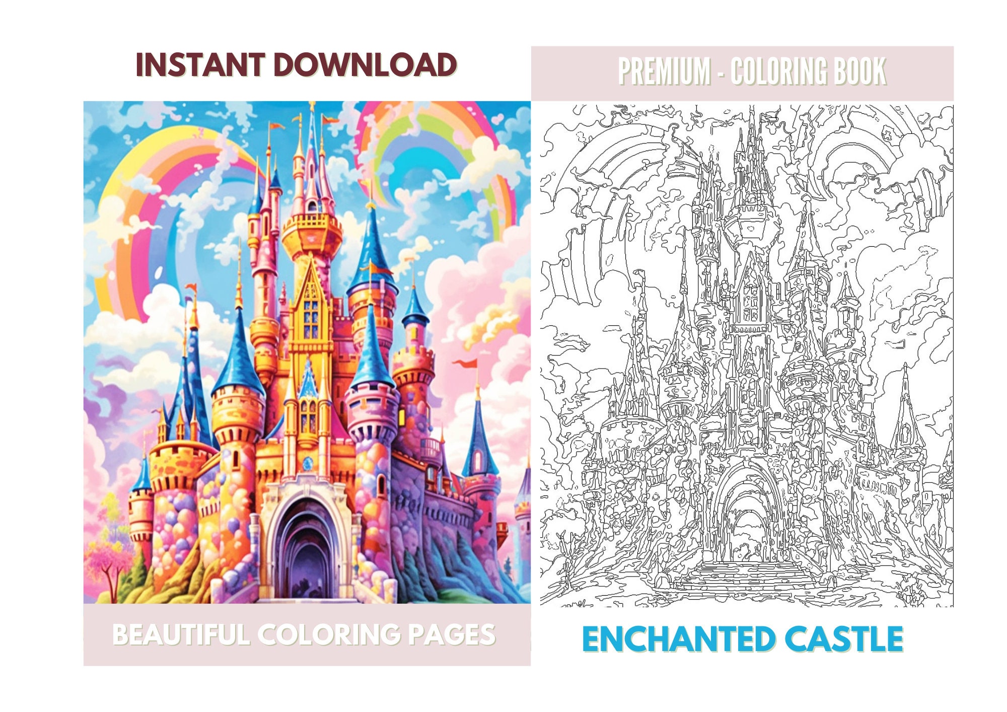 Enchanted Castle Coloring Pages for Adults Grayscale Coloring Etsy