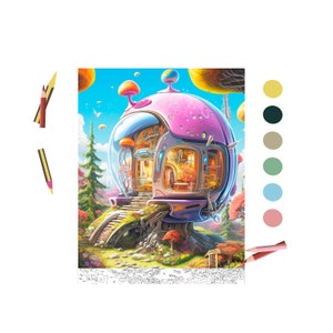 Color By Number for Adult, Paint by Number Printable, Fairy SpaceHouse, Coloring Pages ,Sheets Digital Download,Advanced detailed Book| 873