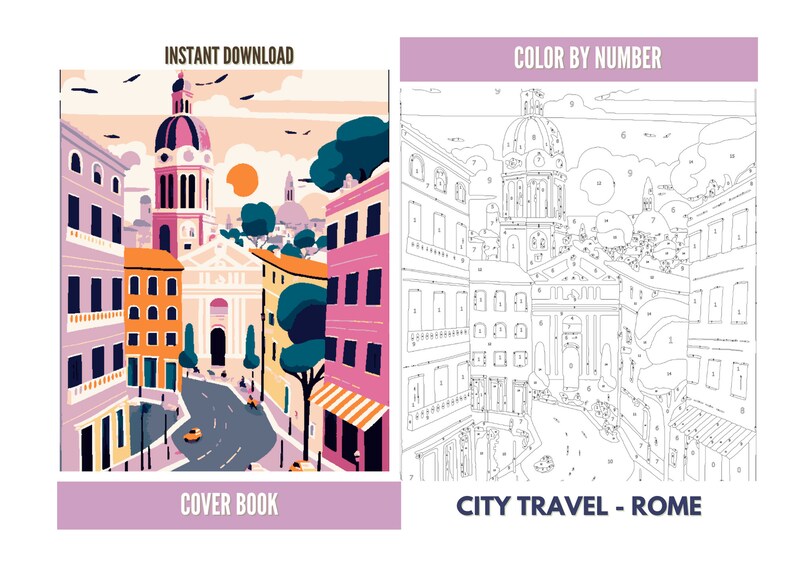 Color by Number for Adult,paint by Number Printable,5 City Travel ...