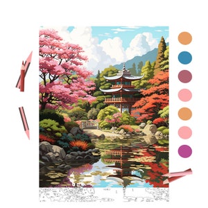 Color By Number for Adult, Paint by Number Printable,Japanese Garden,Coloring Pages,Sheets Digital Download,Advanced detailed Book| 554