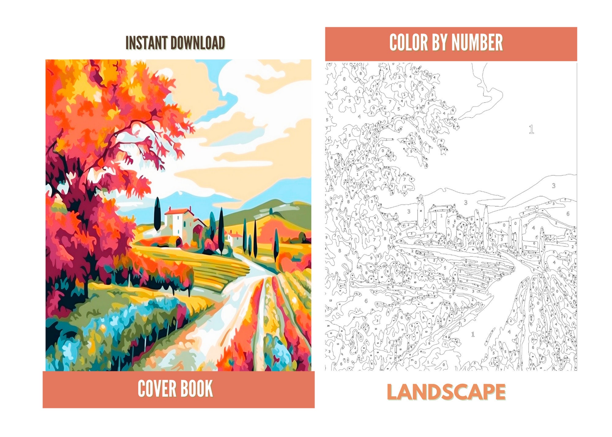 Color by Number for Adult, Paint by Number Printable,5 Beauty Landscape ...