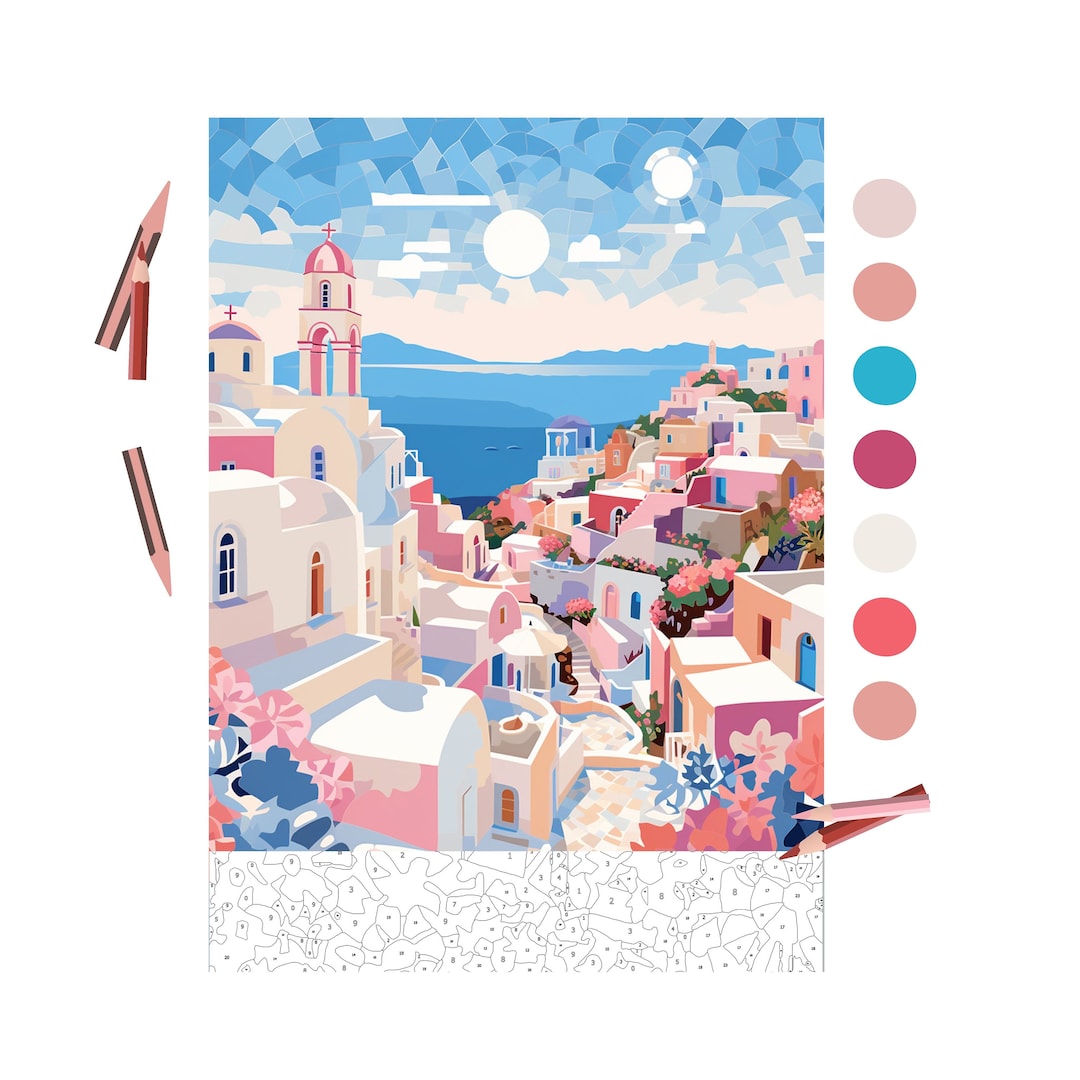 Color by Number for Adult, Paint by Number Printable, Santorini City ...