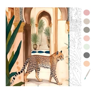 Color By Number Printable,Paint by Number Adult, Cheetah in Marocco, Jo Milton Studio,Page Digital Download,Advanced Intricate detailed Book