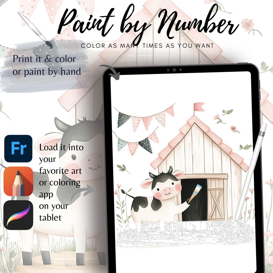 Cute Cow Farm Day Color by Number for Adult, Paint by Number Printable ...
