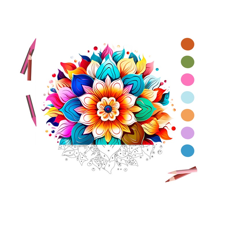 Color by Number for Adult, Mandala Flower, Paint by Number Printable