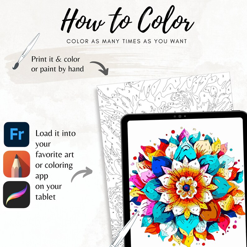 Color by Number for Adult, Mandala Flower, Paint by Number Printable