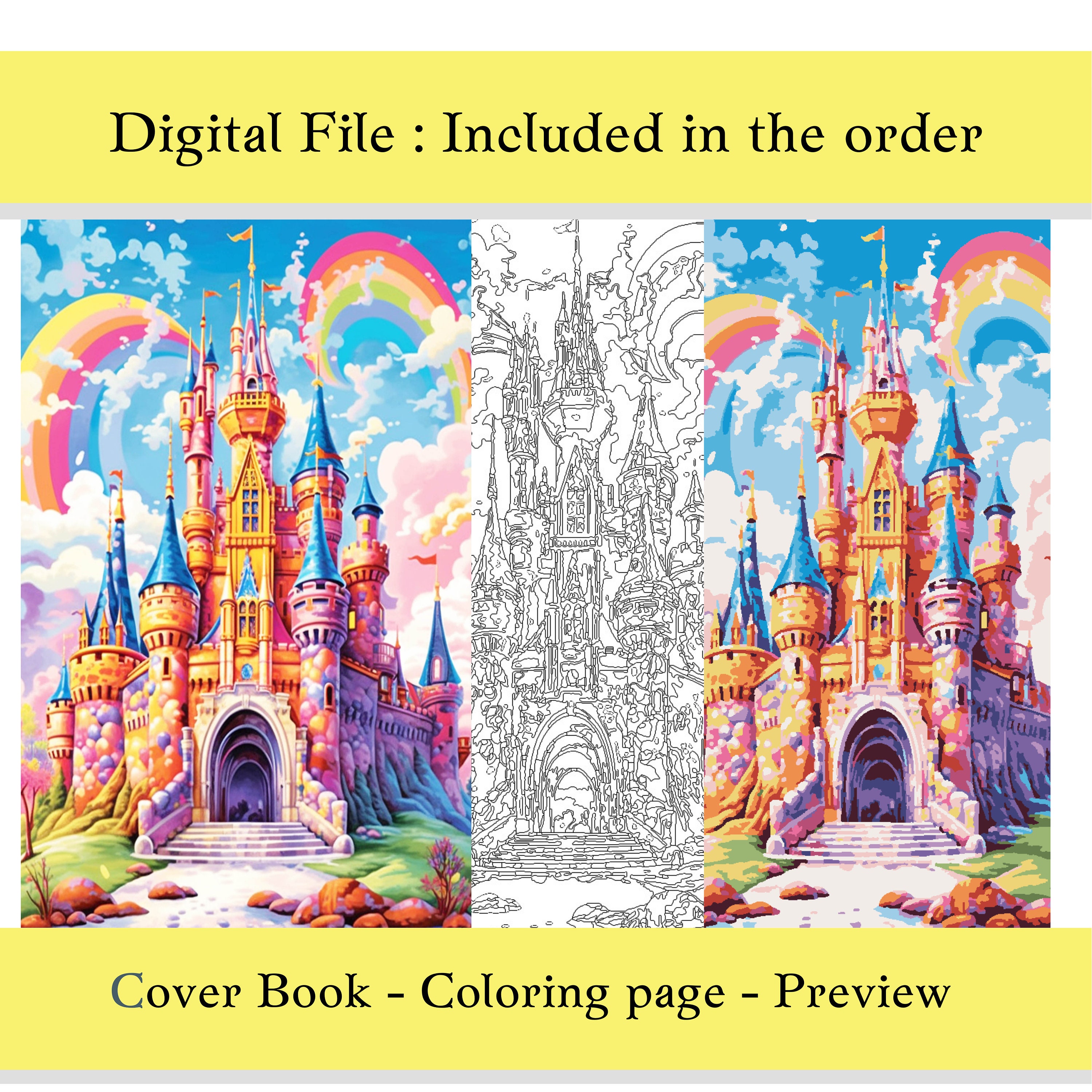 Enchanted Castle Coloring Pages for Adults, Grayscale Coloring Book