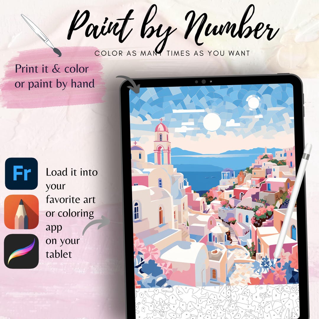 Color by Number for Adult, Paint by Number Printable, Santorini City ...