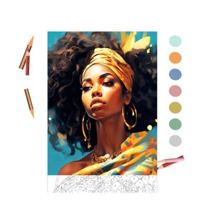 Color By Number for Adult,Paint by Number Printable,Beautiful Black Woman, Coloring Pages,Sheet Digital Download,Advanced detailed Book|1195