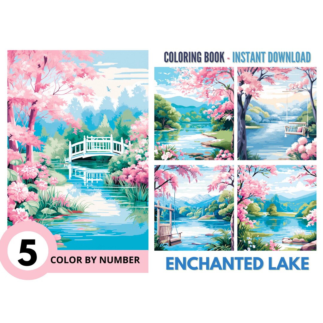 5 Enchanted Lake Color by Number for Adult, Paint by Number Printable ...