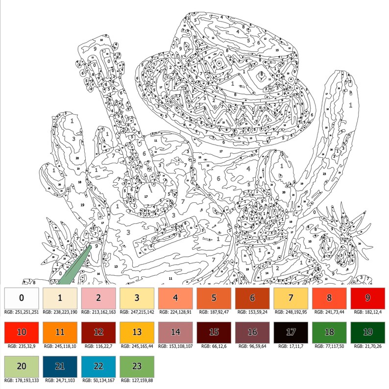 Color by Number for Adult, Paint by Number Printable,mexican Fiesta