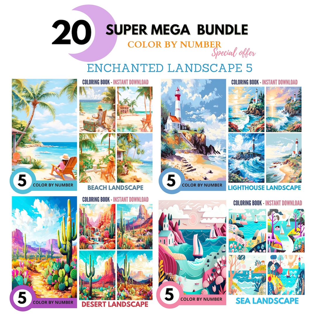 Color by Number for Adult,paint by Number Printable,20 Beauty Landscape ...