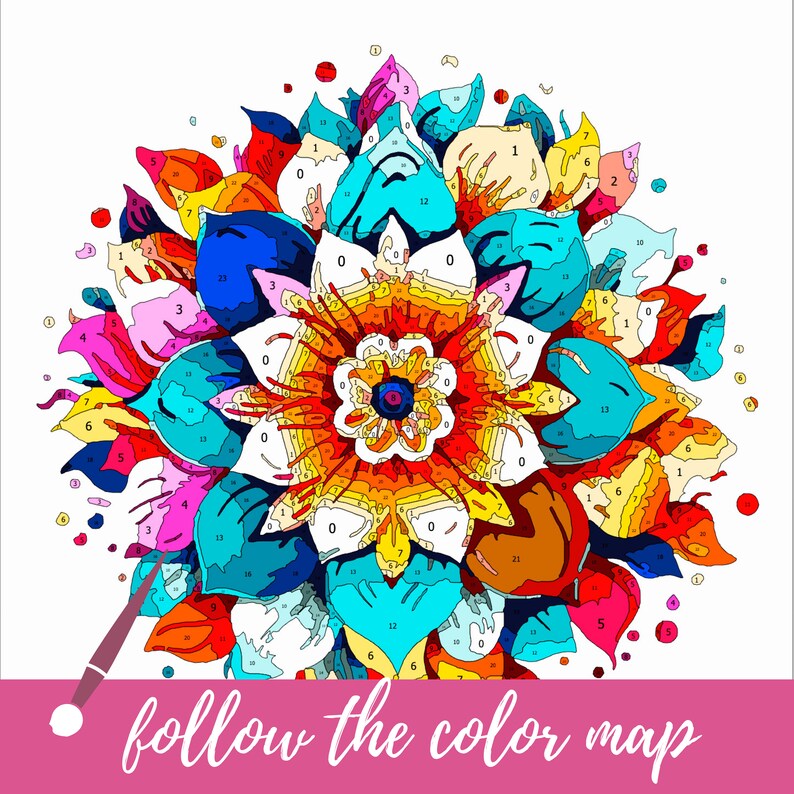Color by Number for Adult, Mandala Flower, Paint by Number Printable