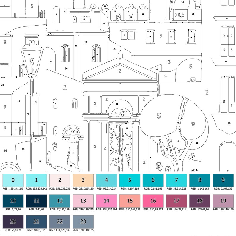 Color by Number for Adult, Paint by Number Printable, Bohemia Rome ...