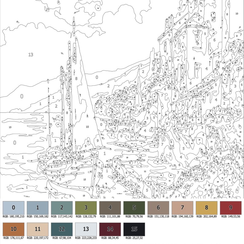 Color by Number forPaint by Number Printable Sea Landscape Color by Number forPaint by Number Printable Sea Landscape