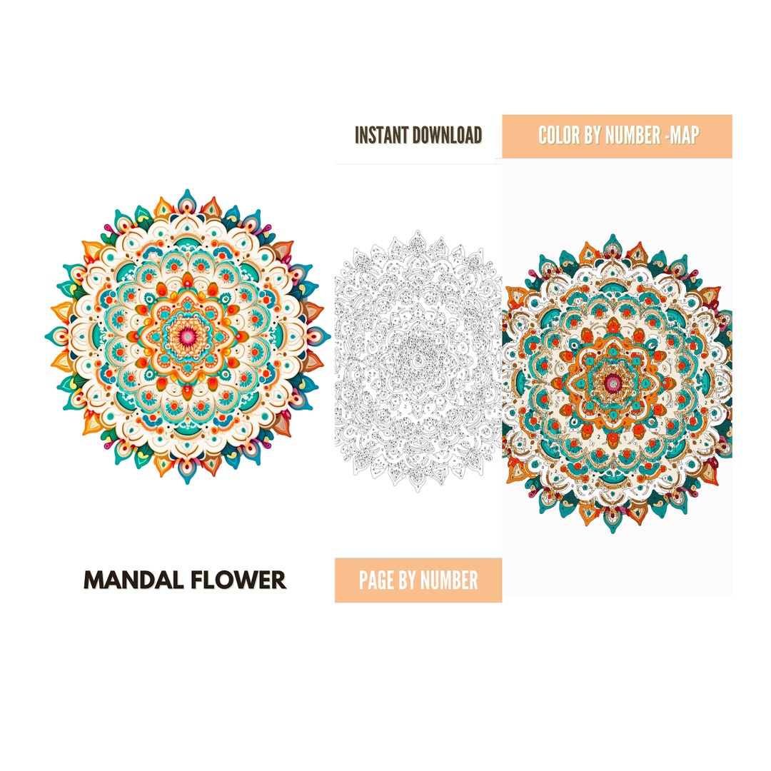 Color by Number for Adult, Mandala,paint by Number Printable,by Jo Milton Studio,pages Digital ...