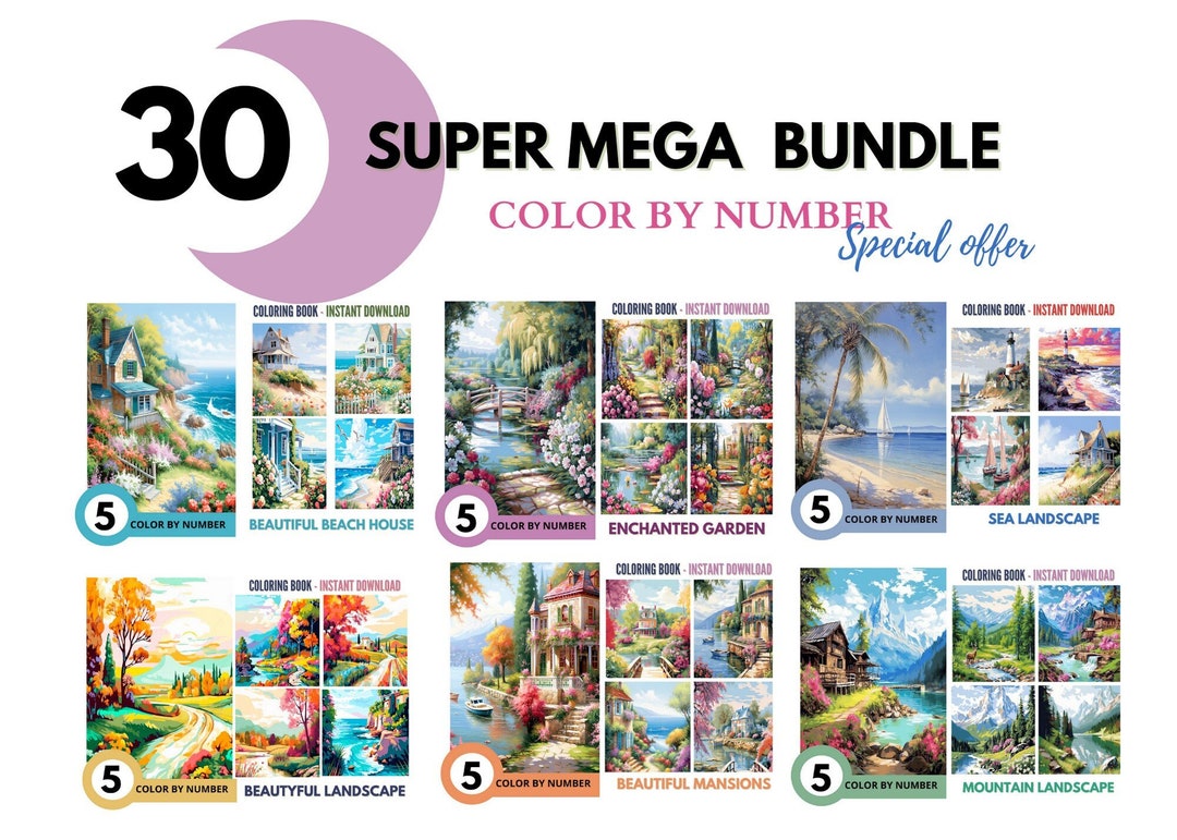 Bundle 30 Color by Number for Adult Paint by Number Etsy