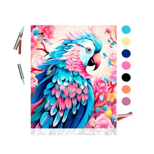 Color By Number for Adult,Paint by Number Printable,Beautiful Parrot , Coloring Pages,Sheet Digital Download,Advanced detailed Book|1299