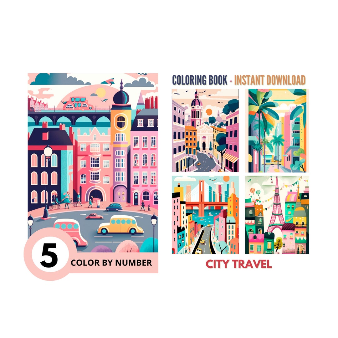 Color by Number for Adult,paint by Number Printable,5 City Travel ...