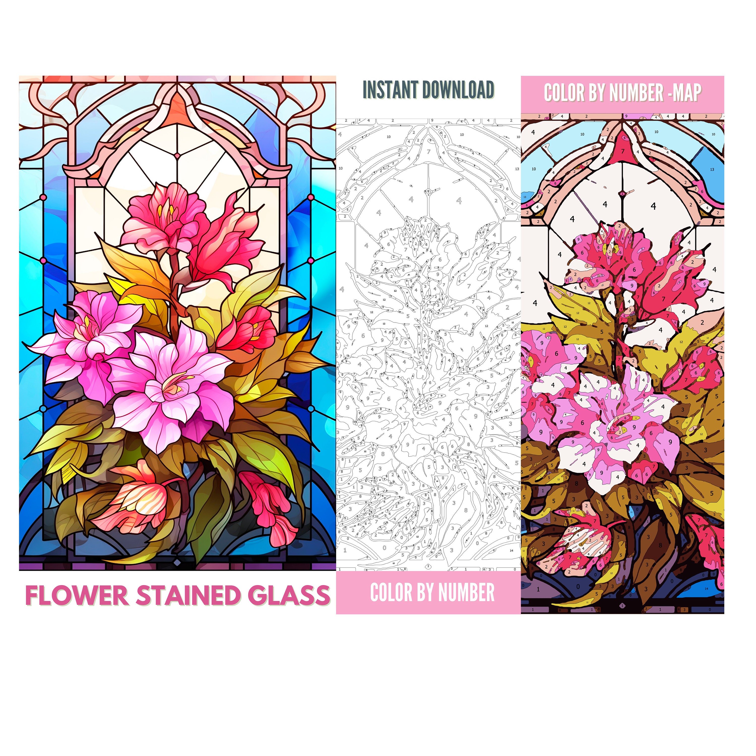 Color by Number for Adult,paint by Number Printable, Stained Glass ...