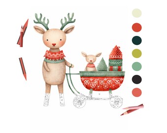 Color By Number for Adult, Paint by Number Printable,Christmas Reindeer, Coloring Pages ,Sheets Digital Download,Advanced detailed Book|966