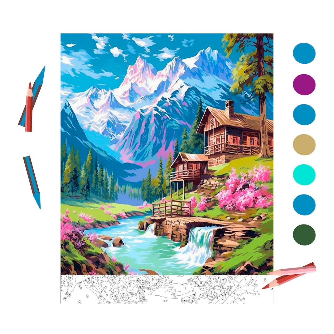 Auremi – Kit Peinture Par Numéros Adulte Avec Cadre 20x30 Cm – Paysage Montagne – Peintures Acryliques Et Pinceaux Inclus – Loisir Créatif Anti-stress