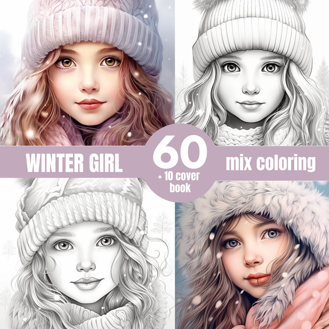 60 Beautiful Winter Girl Coloring Book - Adults Coloring Pages, Instant ...