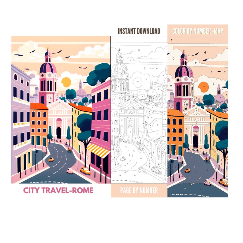 Color by Number for Adult,paint by Number Printable,5 City Travel ...