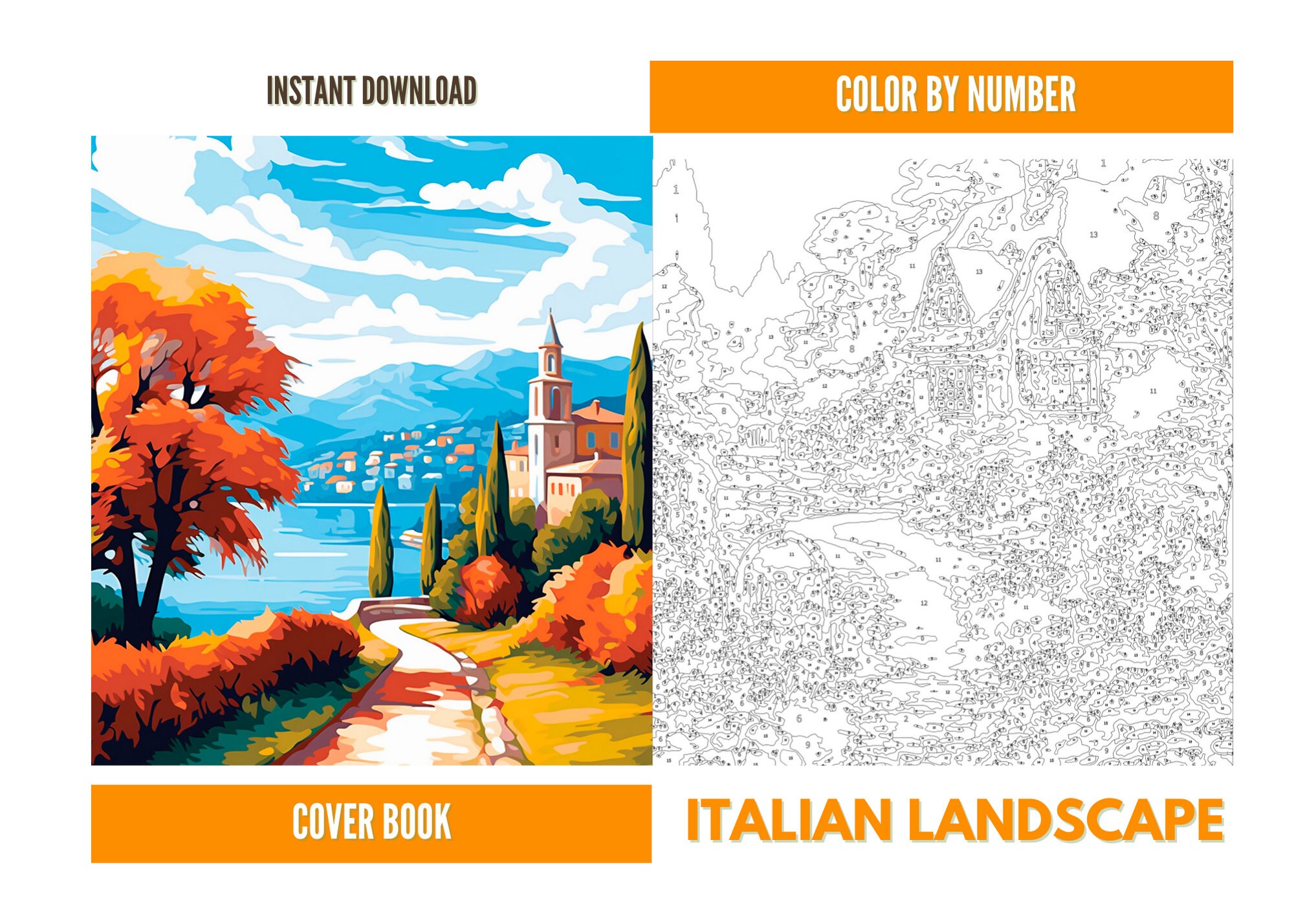 5 Italian Landscape Color by Number for Adult Paint by Number - Etsy