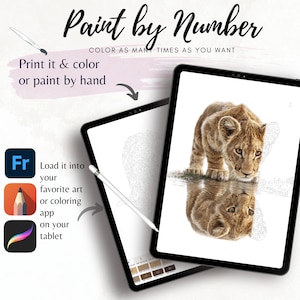Baby Lion Color By Number for Adult, Paint by Number Printable,Wild Animal ,Sheets Digital Download,Advanced detailed Book| 1827