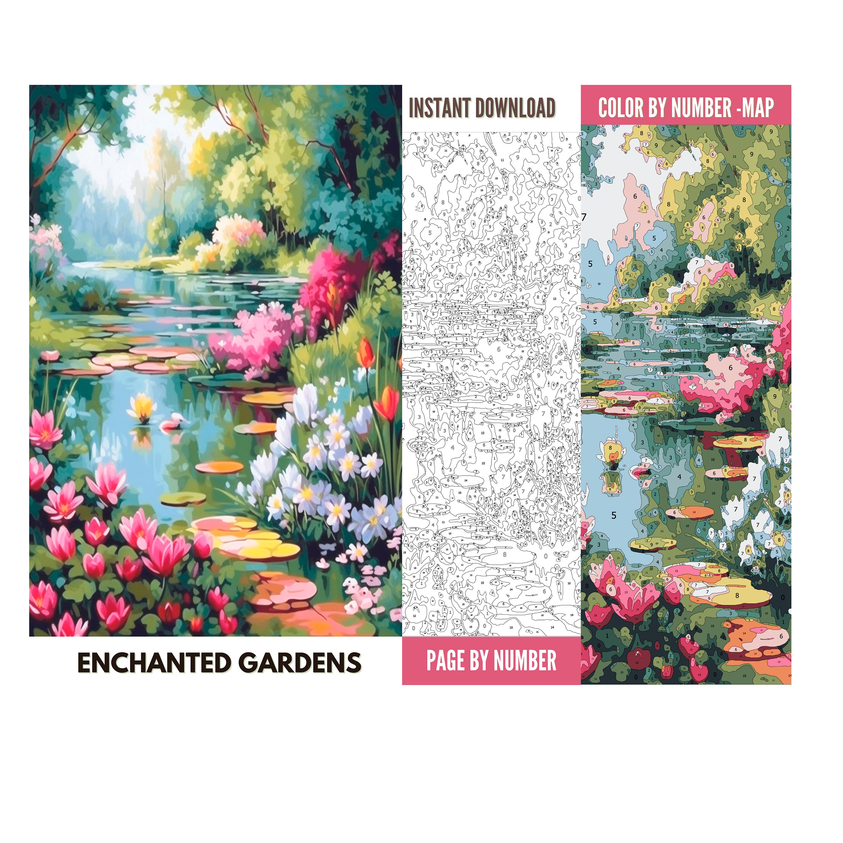 Enchanted Gardens Color by Number for Adult ,paint by Number for ...