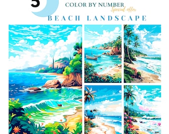 Color By Number for Adult, Paint by Number Printable,5 Sea Landscape, Coloring Pages ,Sheets Digital Download,Advanced detailed Book| 1562