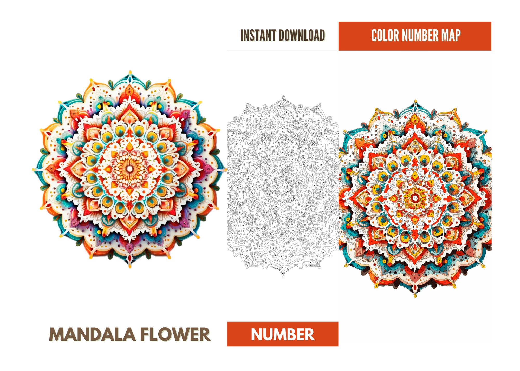 5 Color by Number Adult,paint by Number Printable,mandala Flower, Coloring Pages Digital ...