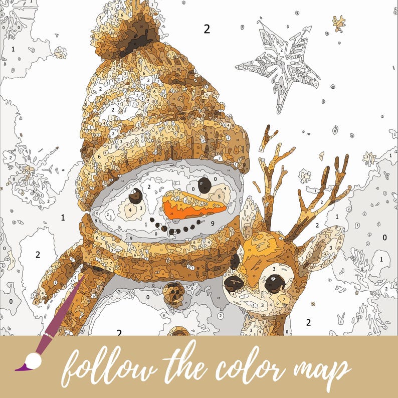 Color by Number for Adult | Christmas Gold Snowman | Paint by Number ...