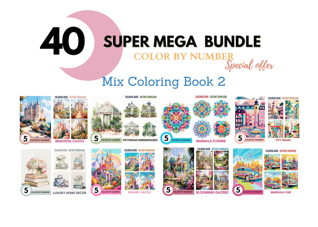 Bundle 40 Color by Number for Adult, Paint by Number Printable,mandala ...