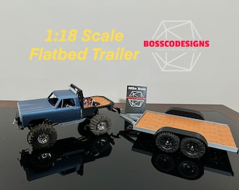Flatbed Trailer Kit For Traxxas TRX4M 1:18 Scale model RC Car Towing Trailer for RC Crawlers, With Working Coupler, By BossCoDesigns