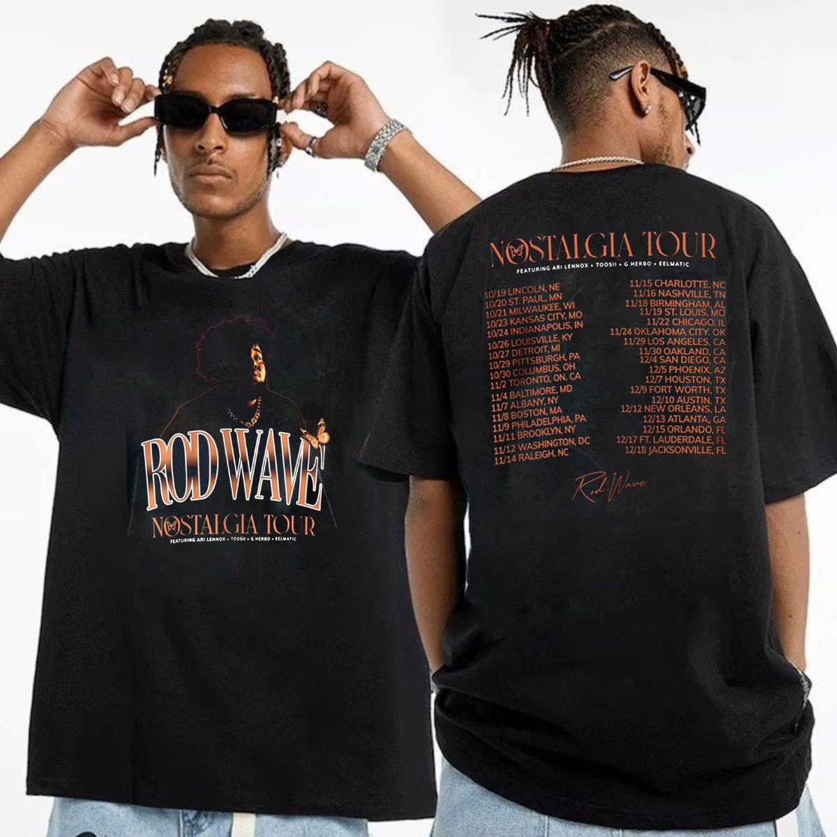 Discover Retro Rod Wave Nostalgia Tour Dates Double Sided T-Shirt