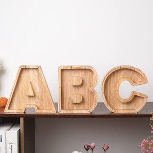 26 letras personalizadas banco de monedas niños banco de letras láser nombre personalizado letras de madera alcancías