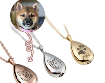 Personalized Pet Memorial Necklace Urn with Photo & Name Engraving, Custom Pet Cremation Jewelry Ash Box Pendant, Gift for Loss of Dog Cat