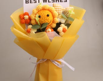 Handmade Crochet Sunflower Bouquet - Valentine's Day Knitted Flower Gift