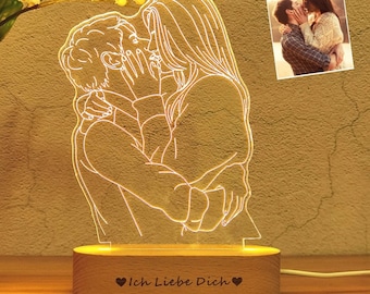 Personalized Photo Lamp Acrylic Glass Custom Night Light Handmade Drawing Minimalist Line Art Picture Engraving Photo Nightlight Anniversary