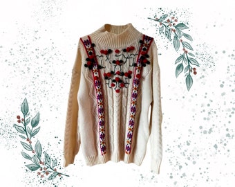 Vintage bestickter irischer Pullover – zeitlose Eleganz und Wärme