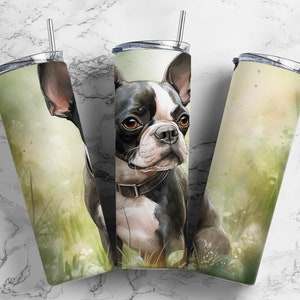 white black 20oz sublimation tumbler design, french bulldog portrait 9.2 x 8.3” straight tumbler wrap PNG