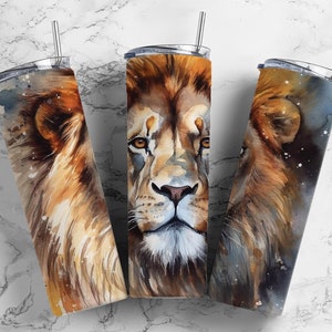 Watercolours lion 20oz sublimation tumbler design, Mane 9.2 x 8.3” straight tumbler wrap PNG